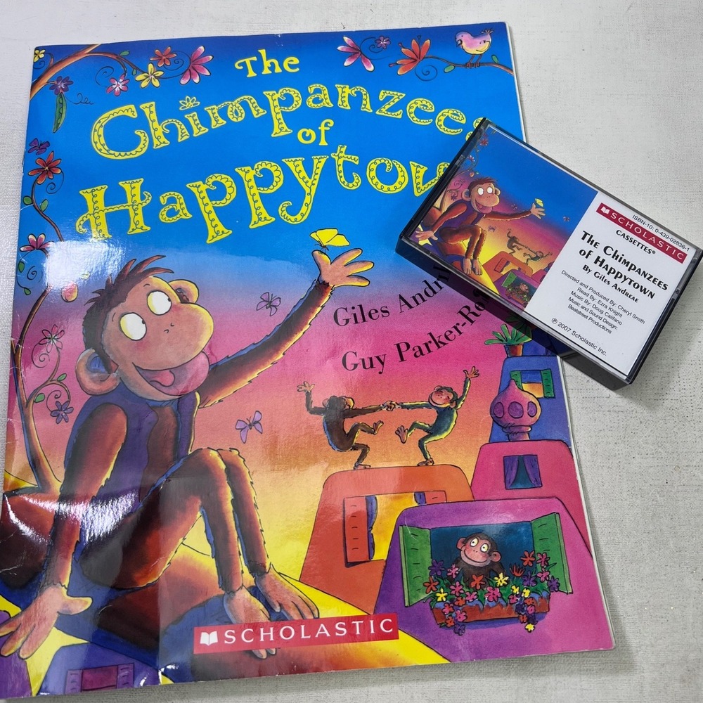Scholastic The Chimpanzee of Happytown Book & Cassette Tape Giles Andreae 2007